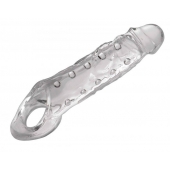 Прозразная закрытая насадка на пенис с поддержкой мошонки Clearly Ample Penis Enhancer - 22 см. - XR Brands - в Первоуральске купить с доставкой