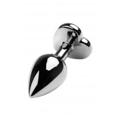 Серебристая коническая анальная пробка с красным кристаллом-сердечком - 7 см. - ToyFa - купить с доставкой в Первоуральске