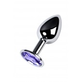 Серебристая конусовидная анальная пробка с фиолетовым кристаллом - 7 см. - ToyFa - купить с доставкой в Первоуральске