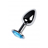 Серебристая конусовидная анальная пробка с голубым кристаллом - 7 см. - ToyFa - купить с доставкой в Первоуральске