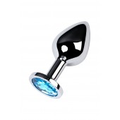 Серебристая конусовидная анальная пробка с голубым кристаллом - 8 см. - ToyFa - купить с доставкой в Первоуральске