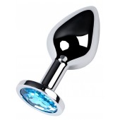 Серебристая конусовидная анальная пробка с голубым кристаллом - 8 см. - ToyFa - купить с доставкой в Первоуральске