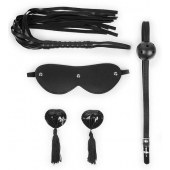Эротический набор в черном цвете: маска, кляп, пэстисы, плётка - Notabu - купить с доставкой в Первоуральске