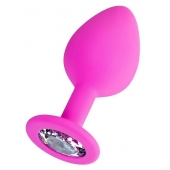 Розовая анальная втулка Brilliant с прозрачным кристаллом - 8 см. - ToyFa - купить с доставкой в Первоуральске