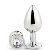 Серебристая анальная втулка с прозрачным кристаллом - 7,1 см. - Dream Toys - купить с доставкой в Первоуральске