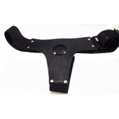 Чёрные трусики для страпона из натуральной кожи - БДСМ Арсенал - купить с доставкой в Первоуральске