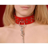 Красный кожаный ошейник с карабином и поводком - Sitabella - купить с доставкой в Первоуральске Красный кожаный ошейник с карабином и поводком - Sitabella - купить с доставкой в Первоуральске