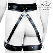 Черный кожаный пояс с гартерами - L-XL - Notabu - купить с доставкой в Первоуральске