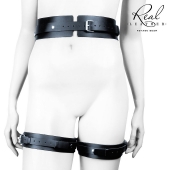 Черный кожаный пояс с гартерами - L-XL - Notabu - купить с доставкой в Первоуральске