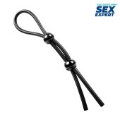 Черное силиконовое лассо с двумя шариками для утяжки - Sex Expert - в Первоуральске купить с доставкой