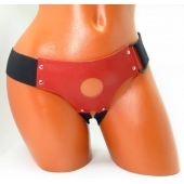Красные кожаные трусики для страпона - БДСМ Арсенал - купить с доставкой в Первоуральске