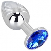 Анальное украшение BUTT PLUG  Small с синим кристаллом - 7 см. - Anal Jewelry Plug - купить с доставкой в Первоуральске