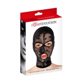 Черная кружевная маска на голову с отверстиями для глаз и рта - Fetish Tentation - купить с доставкой в Первоуральске