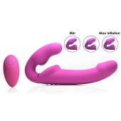 Розовый безремневой страпон с вибрацией и функцией расширения Inflatable Ergo-Fit Strapless Strap-On - XR Brands - купить с доставкой в Первоуральске