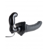 Черный страпон с вагинальной пробкой Deluxe Vibrating Penetrix Strap-On - 19 см. - Pipedream - купить с доставкой в Первоуральске