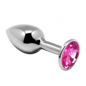 Серебристая анальная втулка Mini Metal Butt Plug Size M с розовым кристаллом - Adrien Lastic
