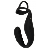 Черное эрекционное кольцо со стимуляцией промежности и анальной пробкой Cock Ring with RC Prostate Plug - Orion - в Первоуральске купить с доставкой