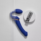 Синий безремневой страпон Multi Orgasm Bendable Strap-On size XL с клиторальной стимуляцией - Strap-on-me - купить с доставкой в Первоуральске