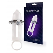Эластичная насадка на пенис с подхватом мошонки и стимулирующими «ресничками» - Sextaz - в Первоуральске купить с доставкой