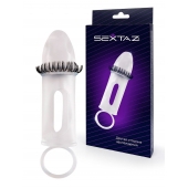 Закрытая насадка на пенис с подхватом мошонки и стимулирующими «ресничками» - Sextaz - в Первоуральске купить с доставкой