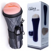 Телесный мастурбатор-вагина в черной колбе с вибрацией - Boys of Toys - в Первоуральске купить с доставкой