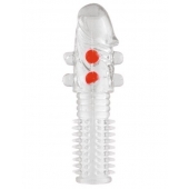 Гелевая прозрачная насадка с шариками и шипами - 14 см. - Toyfa Basic - в Первоуральске купить с доставкой