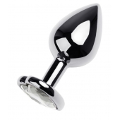 Серебристая анальная пробка с прозрачным кристаллом-сердцем - 8 см. - ToyFa - купить с доставкой в Первоуральске