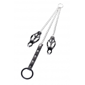 Черно-серебристые зажимы для сосков с кольцом для пениса TOYFA Metal - ToyFa - купить с доставкой в Первоуральске