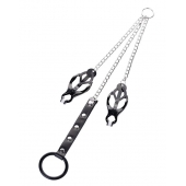 Черно-серебристые зажимы для сосков с кольцом для пениса TOYFA Metal - ToyFa - купить с доставкой в Первоуральске