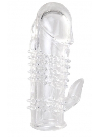 Прозрачная гелевая насадка с шипами и клиторальным отростком - 13 см. - Toyfa Basic - в Первоуральске купить с доставкой