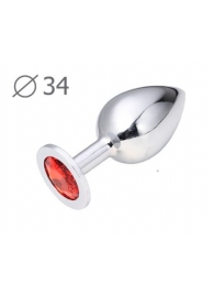 Коническая серебристая анальная втулка с красным кристаллом - 8,2 см. - Anal Jewelry Plug - купить с доставкой в Первоуральске