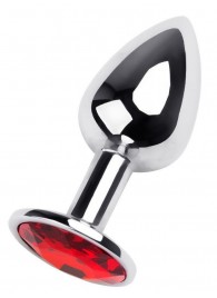 Маленькая коническая серебристая анальная пробка с красным кристаллом - 7 см. - ToyFa - купить с доставкой в Первоуральске