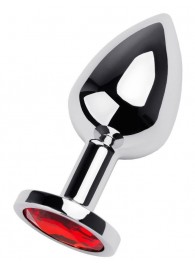 Серебристая коническая анальная пробка с красным кристаллом - 8 см. - ToyFa - купить с доставкой в Первоуральске