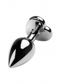 Серебристая коническая анальная пробка с красным кристаллом-сердечком - 7 см. - ToyFa - купить с доставкой в Первоуральске