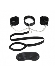 Чёрный ошейник с наручниками и поводком Collar Cuffs   Leash Set - Lux Fetish - купить с доставкой в Первоуральске