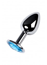 Серебристая конусовидная анальная пробка с голубым кристаллом - 7 см. - ToyFa - купить с доставкой в Первоуральске