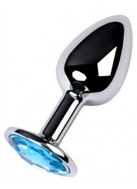 Серебристая конусовидная анальная пробка с голубым кристаллом - 7 см. - ToyFa - купить с доставкой в Первоуральске