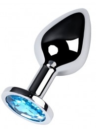 Серебристая конусовидная анальная пробка с голубым кристаллом - 8 см. - ToyFa - купить с доставкой в Первоуральске