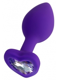 Фиолетовая анальная втулка Diamond Heart с прозрачным кристаллом - 7 см. - ToyFa - купить с доставкой в Первоуральске