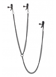 Черные зажимы на соски и клитор на цепочке DELUXE NIPPLE   CLIT CLAMPS - Dream Toys - купить с доставкой в Первоуральске