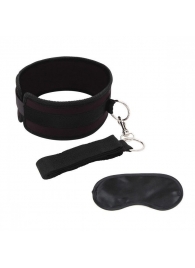 Черный ошейник с длинным поводком Collar and Leash Set - Lux Fetish - купить с доставкой в Первоуральске