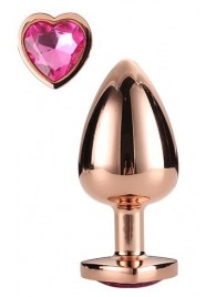 Золотистая анальная втулка с кристаллом-сердечком розового цвета - 7,1 см. - Dream Toys - купить с доставкой в Первоуральске