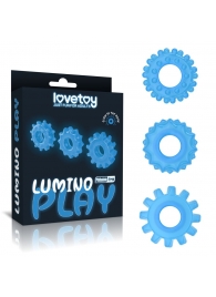 Набор из 3 голубых, светящихся в темноте эрекционных колец Lumino Play - Lovetoy - в Первоуральске купить с доставкой