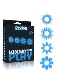 Набор из 4 голубых, светящихся в темноте эрекционных колец Lumino Play - Lovetoy - в Первоуральске купить с доставкой