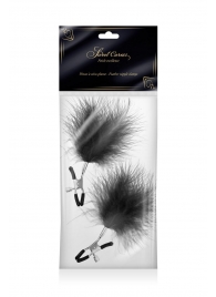 Зажимы на соски с черными пуховыми кисточками Sweet Caress Feather Nipple Clumps - Sweet Caress - купить с доставкой в Первоуральске