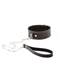 Черный широкий ошейник с красной строчкой и поводком - Crazy Handmade - купить с доставкой в Первоуральске