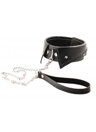 Черный ошейник-воротничок с металлическим поводком - Crazy Handmade - купить с доставкой в Первоуральске