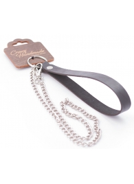 Серебристый металлический поводок с кожаной черной ручкой - 80 см. - Crazy Handmade - купить с доставкой в Первоуральске