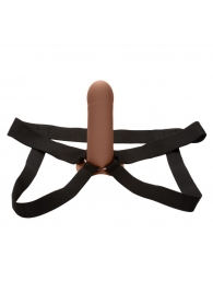 Коричневый фаллопротез из силикона Extension with Harness - 15,75 см. - California Exotic Novelties - купить с доставкой в Первоуральске