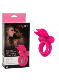 Розовое эрекционное виброкольцо Silicone Rechargeable Dual Butterfly Ring - California Exotic Novelties - в Первоуральске купить с доставкой